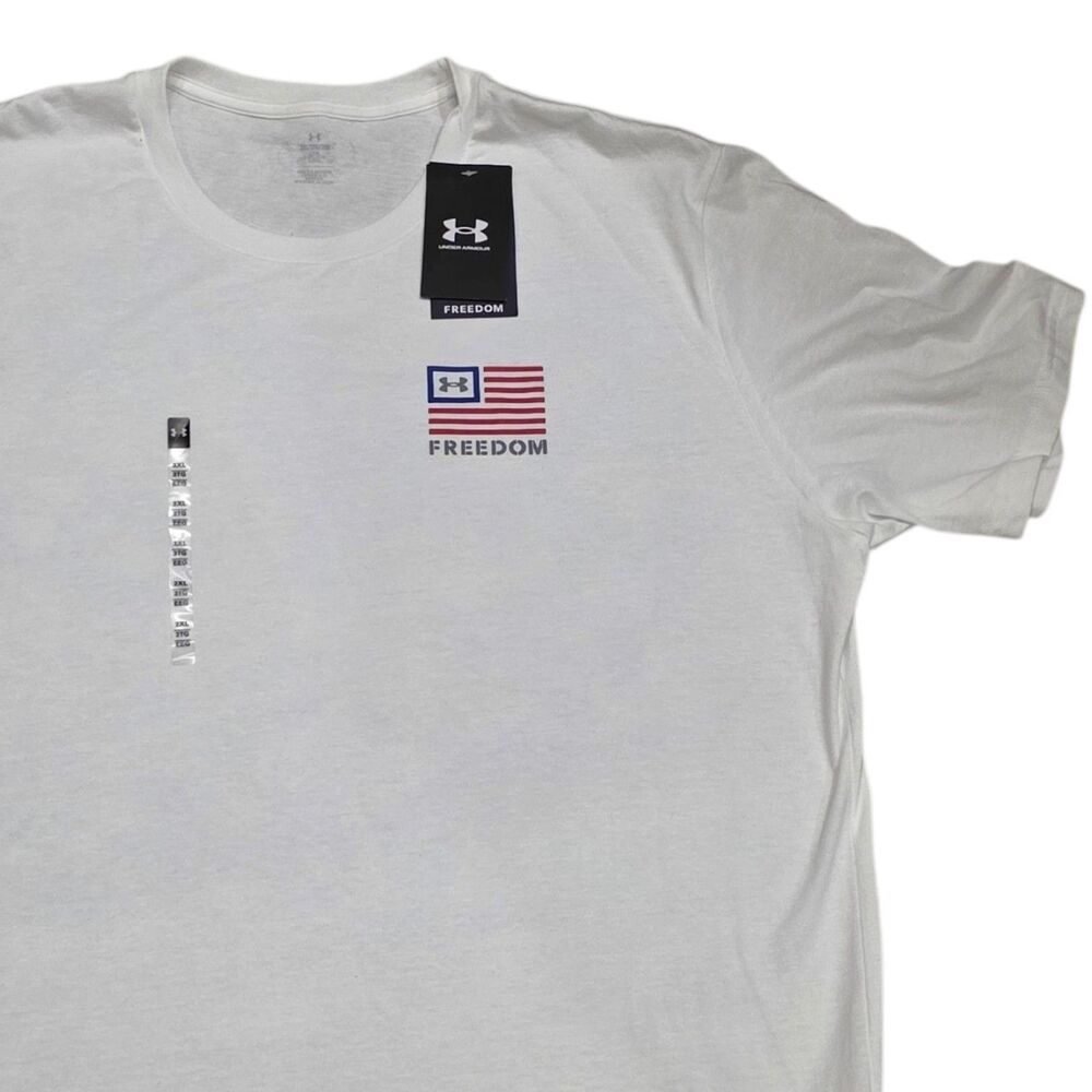NWT Under Armour Freedom Flag T-Shirt Mens 2XL White USA Patriotic Cotton Blend
